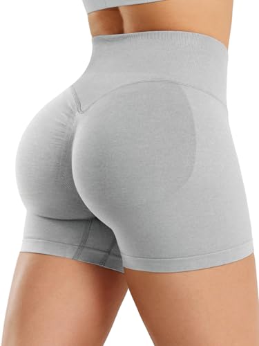 ZAAYO Sport Shorts Damen 4.5" Invisible Scrunch Seamless Butt Lifting Yoga Gym Shorts Hoch Taille Booty Workout Kurze Leggings Hellgrau M von ZAAYO