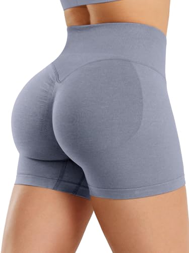 ZAAYO Sport Shorts Damen 4.5" Invisible Scrunch Seamless Butt Lifting Yoga Gym Shorts Hoch Taille Booty Workout Kurze Leggings Lavendelgrau M von ZAAYO