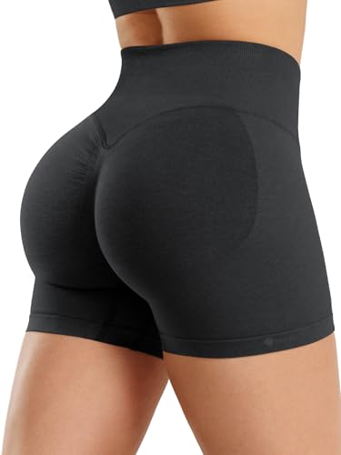 ZAAYO Sport Shorts Damen 4.5" Invisible Scrunch Seamless Butt Lifting Yoga Gym Shorts Hoch Taille Booty Workout Kurze Leggings Schwarz L von ZAAYO