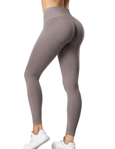 ZAAYO Sport Leggings Damen High Waist Scrunch Butt Gym Leggings Seamless Blickdicht Sporthose für Sport Yoga Fitness Workout Taupe Large von ZAAYO