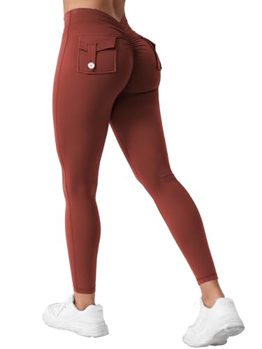ZAAYO Sport Leggings Damen Mit Taschen V Rücken Scrunch Butt Leggings High Waist Booty Lifting Po Push Up Yoga Gym Sporthose Burgunderrot L ZAAYO Sport Leggings Damen Mit Taschen V Rücken Scrunch Butt Leggings High Waist Booty Lifting Po Push Up Yoga Gym Sporthose Burgunderrot L von ZAAYO