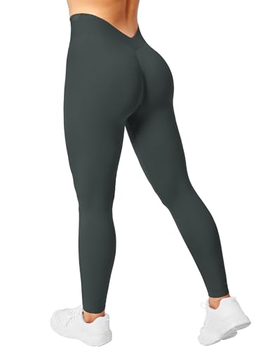 ZAAYO Sport Leggings Damen V Rücken Scrunch Butt Leggings High Waist Gym Sporthose Crossback für Sport Gym Fitness Grau Large von ZAAYO