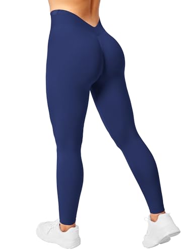 ZAAYO Sport Leggings Damen V Rücken Scrunch Butt Leggings High Waist Gym Sporthose Crossback für Sport Gym Fitness Indigo Medium von ZAAYO