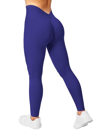 ZAAYO Sport Leggings Damen V Rücken Scrunch Butt Leggings High Waist Gym Sporthose Crossback für Sport Gym Fitness Navy Large von ZAAYO