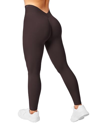 ZAAYO Sport Leggings Damen V Rücken Scrunch Butt Leggings High Waist Gym Sporthose Crossback für Sport Gym Fitness Schokolade Small von ZAAYO