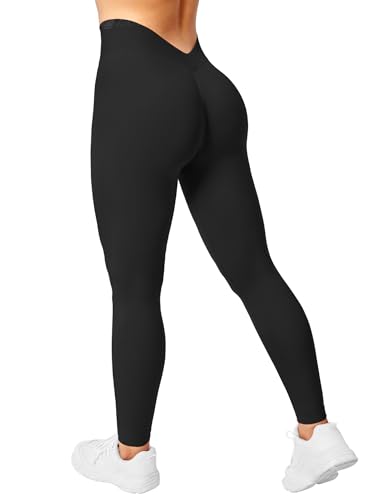 ZAAYO Sport Leggings Damen V Rücken Scrunch Butt Leggings High Waist Gym Sporthose Crossback für Sport Gym Fitness Schwarz Small von ZAAYO