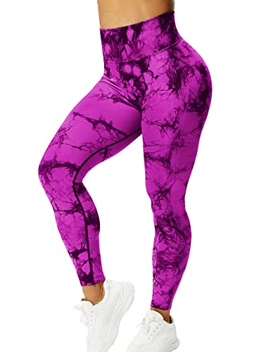 ZAAYO Sport Leggings für Damen Tie Dye Scrunch Butt Booty Slim Fit Seamless Yoga Pants Fitness Gym Workout Purple Pink M von ZAAYO