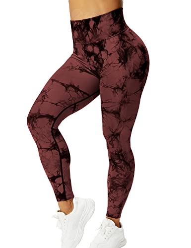 ZAAYO Sport Leggings für Damen Tie Dye Scrunch Butt Booty Slim Fit Seamless Yoga Pants Fitness Gym Workout Rot Braun S von ZAAYO