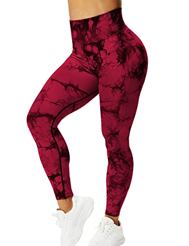 ZAAYO Sport Leggings für Damen Tie Dye Scrunch Butt Booty Slim Fit Seamless Yoga Pants Fitness Gym Workout Rot M von ZAAYO