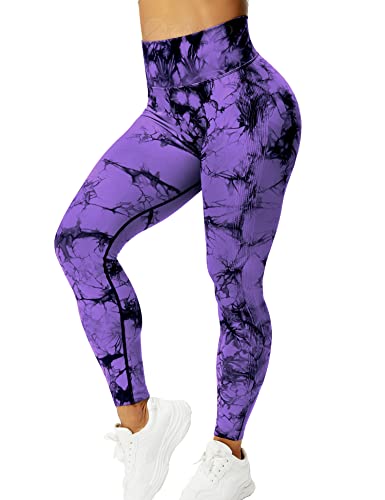 ZAAYO Sport Leggings für Damen Tie Dye Scrunch Butt Booty Slim Fit Seamless Yoga Pants Fitness Gym Workout Violett L von ZAAYO