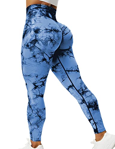 ZAAYO Sport Leggings für Damen Tie Dye Scrunch Butt Booty Slim Fit Seamless Fitness Gym Workout Dunkelblau L von ZAAYO