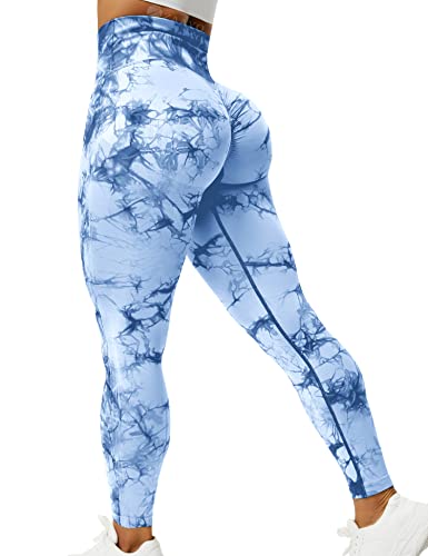 ZAAYO Sport Leggings für Damen Tie Dye Scrunch Butt Booty Slim Fit Seamless Yoga Pants Gym Workout Hellblau M von ZAAYO