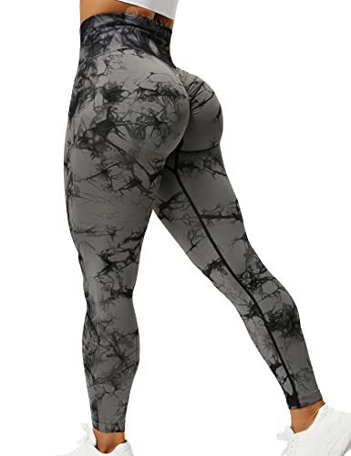 ZAAYO Sport Leggings für Damen Tie Dye Scrunch Butt Fit Seamless Yoga Pants Fitness Gym Workout Schwarzgrau L von ZAAYO