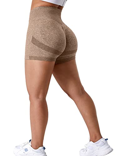 ZAAYO Sport Scrunch Butt Shorts 3.5" Blickdicht Sporthose Gym Fitnesshose Kurz Hose Braun Small von ZAAYO