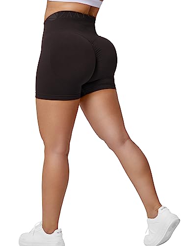 ZAAYO Sport Scrunch Butt Shorts 3.5" Blickdicht Sporthose Gym Fitnesshose Kurz Hose Kaffee Large von ZAAYO