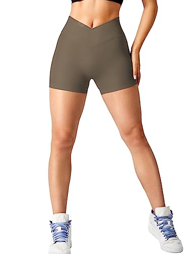 ZAAYO Sport Scrunch Gym Shorts 3.5" V Cross Waist Sporthose Hohe Taille Shorts Kaffee X-Small von ZAAYO