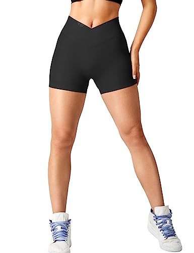 ZAAYO Sport Scrunch Gym Shorts 3.5" V Cross Waist Sporthose Hohe Taille Shorts Schwarz Medium von ZAAYO