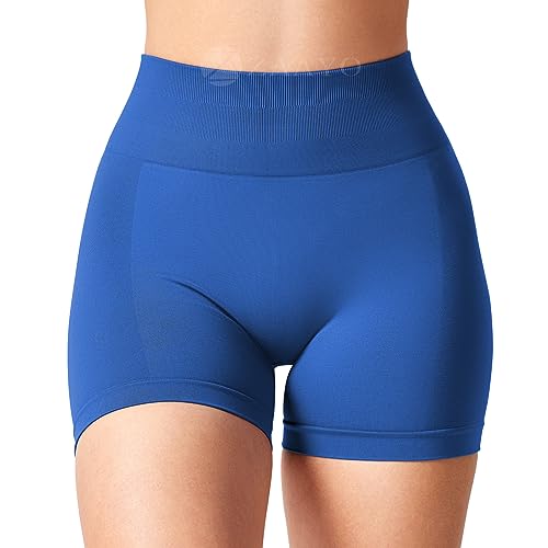 ZAAYO Sport Shorts Damen 4’’ Gym Shorts Scrunch Butt High Waist Sporthose Kurz Leggings für Sommer Yoga Fitness Lauf Blau Large von ZAAYO