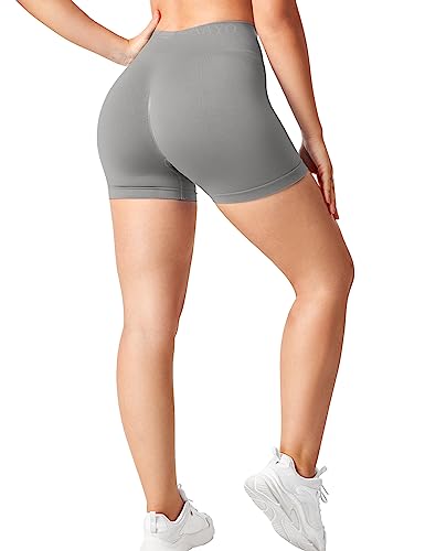 ZAAYO Sport Shorts Damen 4’’ Gym Shorts Scrunch Butt High Waist Sporthose Kurz Leggings für Sommer Yoga Fitness Lauf Grau Medium von ZAAYO