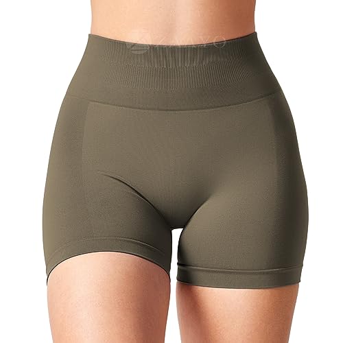 ZAAYO Sport Shorts Damen 4’’ Gym Shorts Scrunch Butt High Waist Sporthose Kurz Leggings für Sommer Yoga Fitness Lauf Koffee Large von ZAAYO