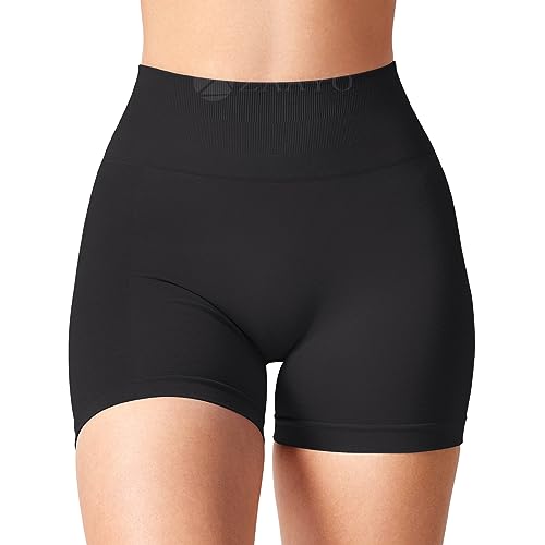 ZAAYO Sport Shorts Damen 4’’ Gym Shorts Scrunch Butt High Waist Sporthose Kurz Leggings für Sommer Yoga Fitness Lauf Schwarz Large von ZAAYO