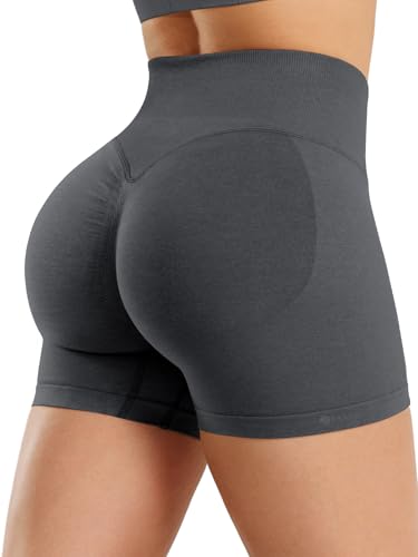 ZAAYO Sport Shorts Damen 4.5" Invisible Scrunch Seamless Butt Lifting Yoga Gym Shorts Hoch Taille Booty Workout Kurze Leggings Dunkelgrau XL von ZAAYO