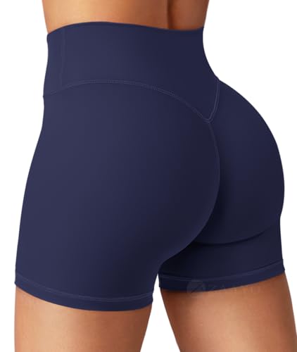 ZAAYO Sport Damen V Cross Gym Shorts Invisible Booty Scrunch 4.5" Sporthose High Waist Yoga Kurze Leggings Blickdicht Workout Push Up Radlershorts Marineblau XL von ZAAYO