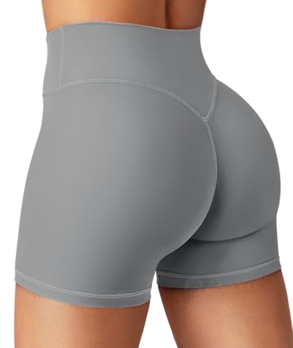 ZAAYO Sport Damen V Cross Gym Shorts Invisible Booty Scrunch 4.5" Sporthose High Waist Yoga Kurze Leggings Blickdicht Workout Push Up Radlershorts Mittelgrau L von ZAAYO