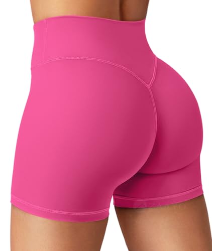 ZAAYO Sport Damen V Cross Gym Shorts Invisible Booty Scrunch 4.5" Sporthose High Waist Yoga Kurze Leggings Blickdicht Workout Push Up Radlershorts Rose XL von ZAAYO