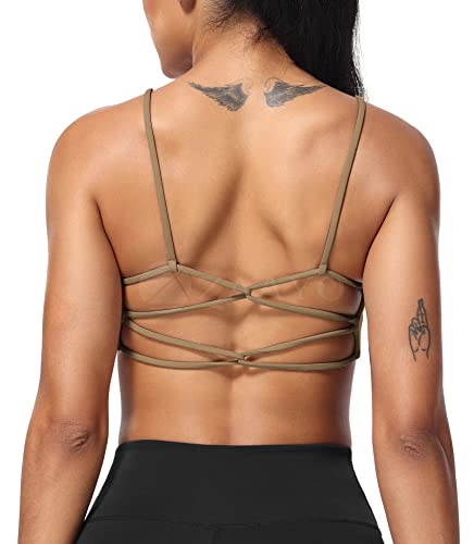 ZAAYO Sport BH Damen Sports Bra Crossback Ohne Bügel Spaghetti Gepolstert Gym Bra Bustier für Sommer Yoga Fitness Braun Small von ZAAYO