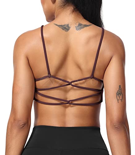 ZAAYO Sport BH Damen Sports Bra Crossback Ohne Bügel Spaghetti Gepolstert Gym Bra Bustier für Sommer Yoga Fitness Burgunderrot Medium von ZAAYO