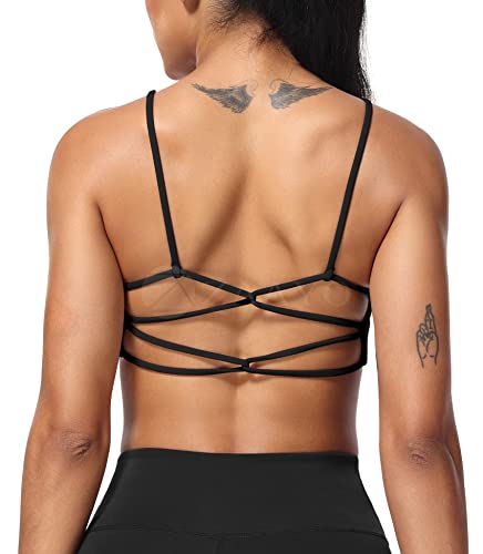 ZAAYO Sport BH Damen Sports Bra Crossback Ohne Bügel Spaghetti Gepolstert Gym Bra Bustier für Sommer Yoga Fitness Schwarz X-Small von ZAAYO