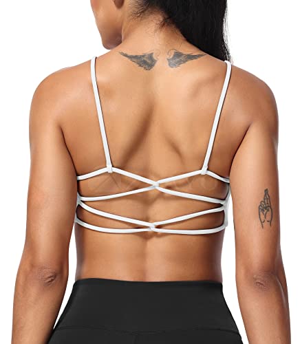 ZAAYO Sport BH Damen Sports Bra Crossback Ohne Bügel Spaghetti Gepolstert Gym Bra Bustier für Sommer Yoga Fitness Weiß Large von ZAAYO