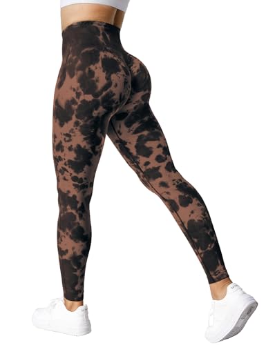 ZAAYO Sports Gym Leggings Booty Scrunch Butt Lift Tie Dye Leggings Braun L von ZAAYO