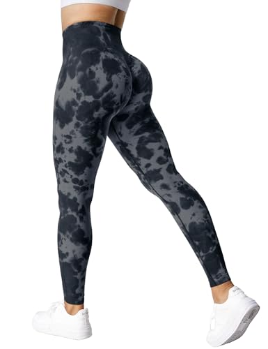 ZAAYO Sports Gym Leggings Booty Scrunch Butt Lift Tie Dye Leggings Grau L von ZAAYO