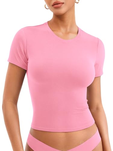 ZAAYO T Shirt Damen Sport Top Gym Oberteil Yoga Crop Top Rundhals Leicht Atmungsaktiv Sportshirt Gym Workout Kurzarm Shirt Basic Sportshirt Babyrosa L ZAAYO T Shirt Damen Sport Top Gym Oberteil Yoga Crop Top Rundhals Leicht Atmungsaktiv Sportshirt Gym Workout Kurzarm Shirt Basic Sportshirt Babyrosa L von ZAAYO