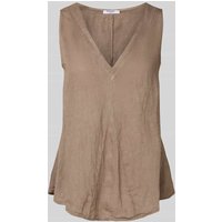 ZABAIONE Regular Fit Leinenblusentop mit V-Ausschnitt Modell 'Lu44cia' in Taupe, Größe XXL von ZABAIONE