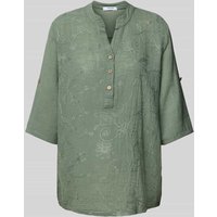 ZABAIONE Relaxed Fit Bluse mit Spitzenbesatz Modell 'Li' in Khaki, Größe M von ZABAIONE
