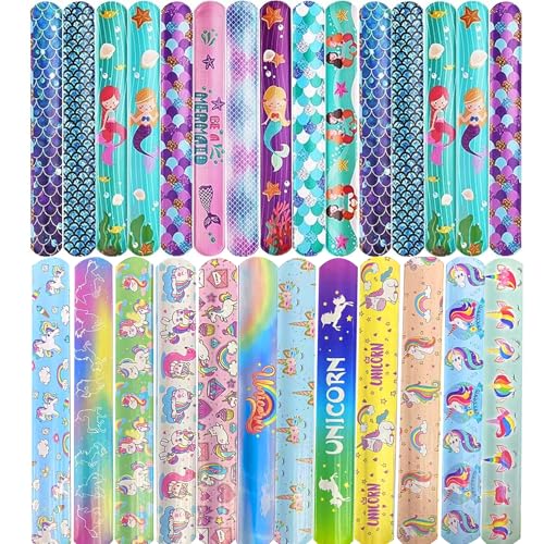 ZADEICK Schnapparmband für Kinder 24/25/30 Stück Slap Armbänder mit Dinasour/Einhorn/Meerjungfrau/Ostern Klatscharmband Gastgeschenke Geburtstag Party Favors von ZADEICK