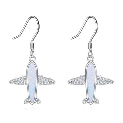 Flugzeug-Ohrringe S925 Sterlingsilber Opal Flugzeug-Ohrringe Flugzeug-Schmuck Geschenke für Frauen Mutter Ehefrau von ZADIUA