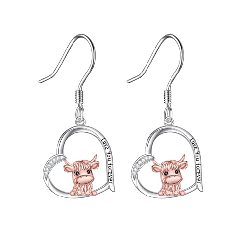 Highland Cow Ohrringe 925 Sterling Silber Highland Cow Drop Dangle Ohrringe süße Tiere Schmuck Geschenke für Frauen von ZADIUA