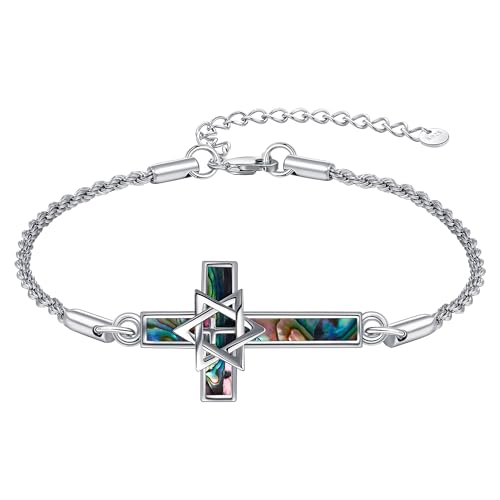 ZADIUA Davidstern-Armband 925er Sterlingsilber Davidstern-Armband Kreuz Abalone-Muschel Schmuck Geschenke für Frauen von ZADIUA