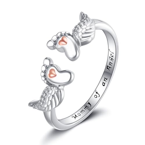 ZADIUA Fehlgeburtsring S925 Sterlingsilber Verstellbarer Herzring „Mommy of an Angel“ Fehlgeburts-Schmuck Geschenke für Frauen Mutter Ehefrau von ZADIUA