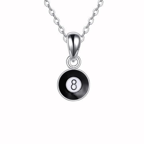 ZADIUA Halskette mit Acht-Ball-Anhänger 925er Sterlingsilber Halskette mit Billardkugel-Anhänger Sportschmuck Geschenk für Frauen von ZADIUA