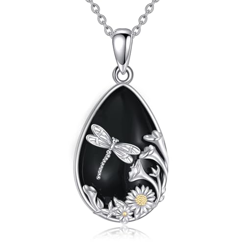 ZADIUA Libellen Kette, 925er Sterlingsilber Libellen Schmuck Obsidian Anhänger Halskette Geschenke für Frauen von ZADIUA