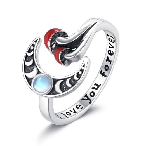 ZADIUA Pilz-Mondring S925 Sterlingsilber Verstellbare Mondstein-Daumenringe Vintage-Pilzschmuck Geschenke für Frauen Mutter Ehefrau von ZADIUA