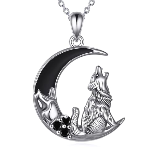 ZADIUA Wolfskette 925er Sterlingsilber Wolfsschmuck Halbmond-Anhänger Halskette Gothic-Weihnachtsgeschenke für Frauen von ZADIUA
