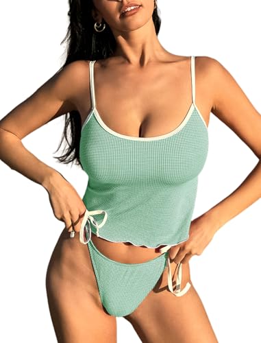 ZAFUL, Triangel-Bikinis für Damen, strukturiert, tiefer Ausschnitt, hoch geschnitten, frecher Style, 2-grün, Medium von ZAFUL