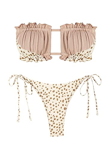 ZAFUL 2-teiliger trägerloser Damen-Bikini, Badeanzüge, gerüscht, Bandeau-Bikini-Set, hoher Schnitt, 3-Licht-Kaffee, S von ZAFUL