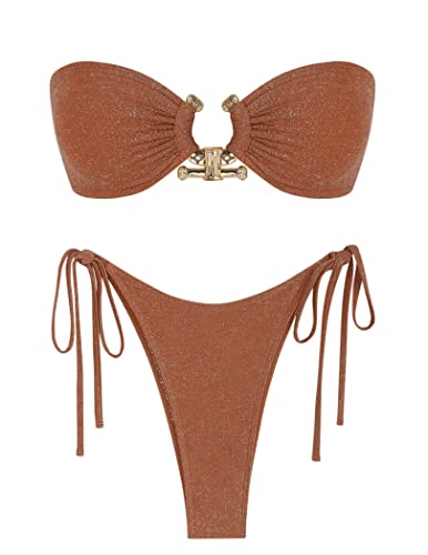 ZAFUL Metal Ring Bandeau Bikini Set mit Bindebändern, Hochgeschnittenes 2-Teiliges Badeanzug-Set, Cutout-Schwimmbekleidung, Large von ZAFUL